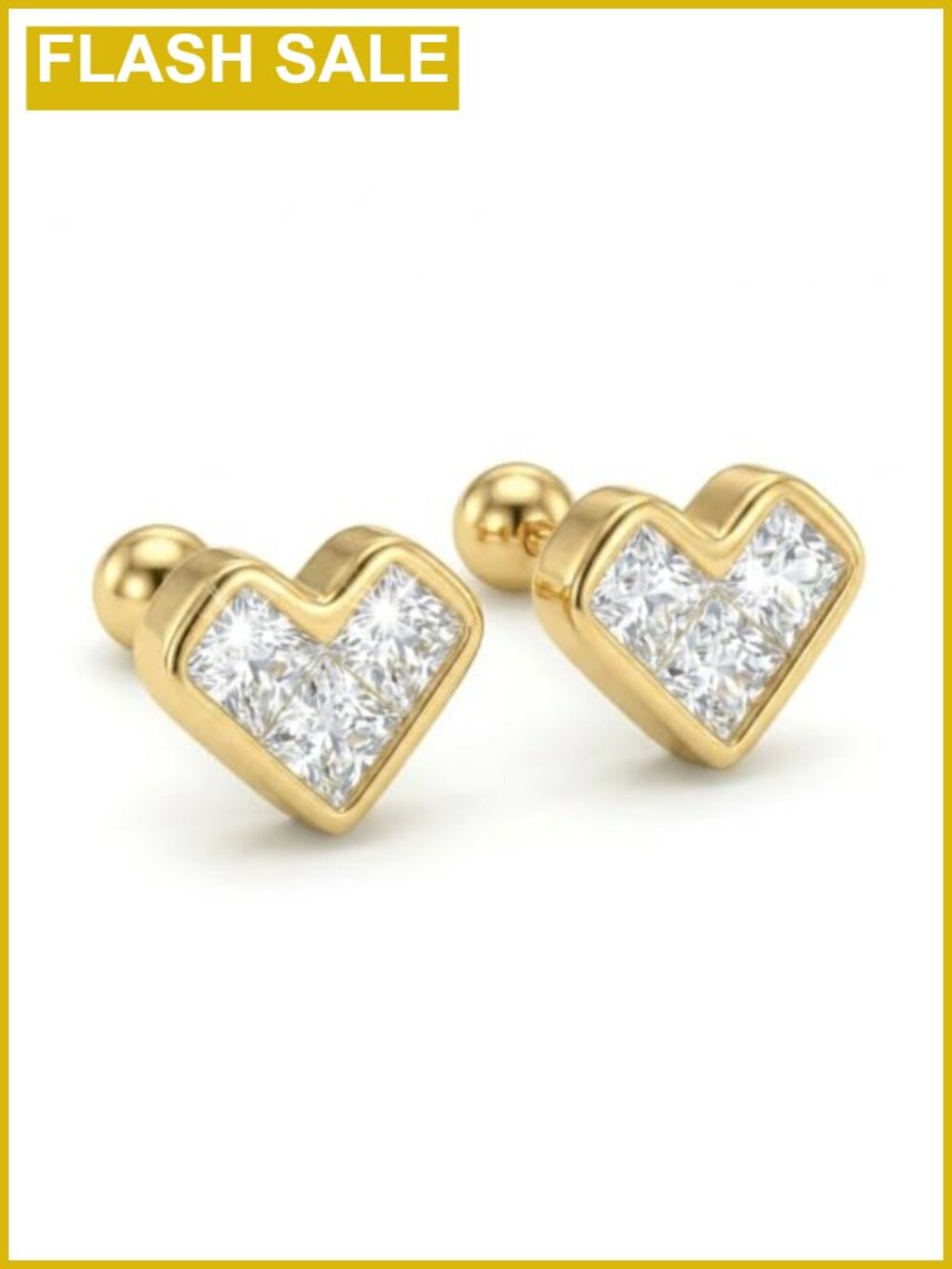 14K Gold Plated Heart Stud Earrings Screw Back Women
